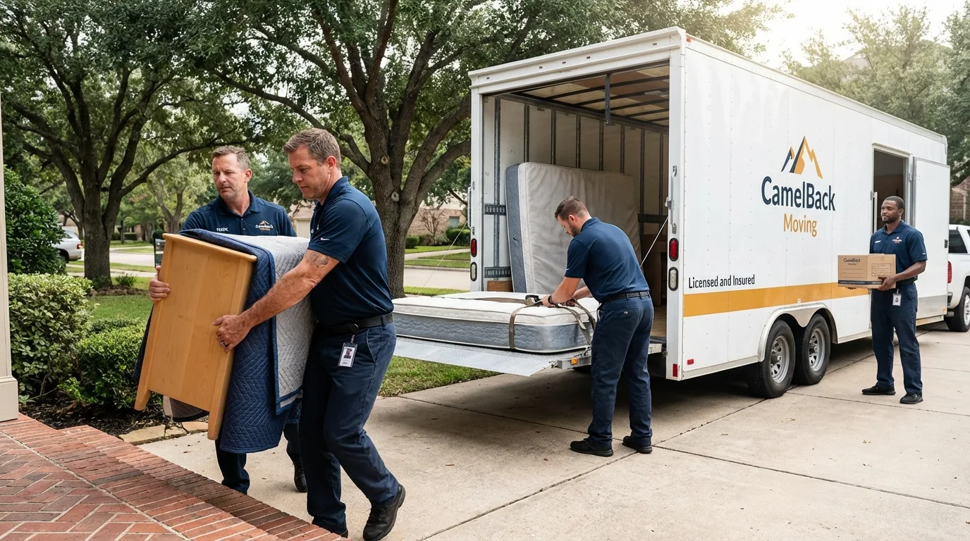 Crew loading residential truck for cross-state move from Thedford, NE